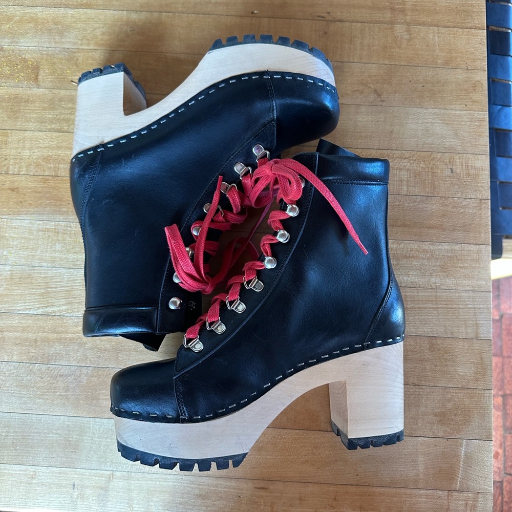 Swedish Hasbeens Monterey Hiking Boot Black Leather 38 like new